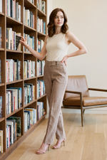 Pantalón en Lino Taupe Claro para Mujer