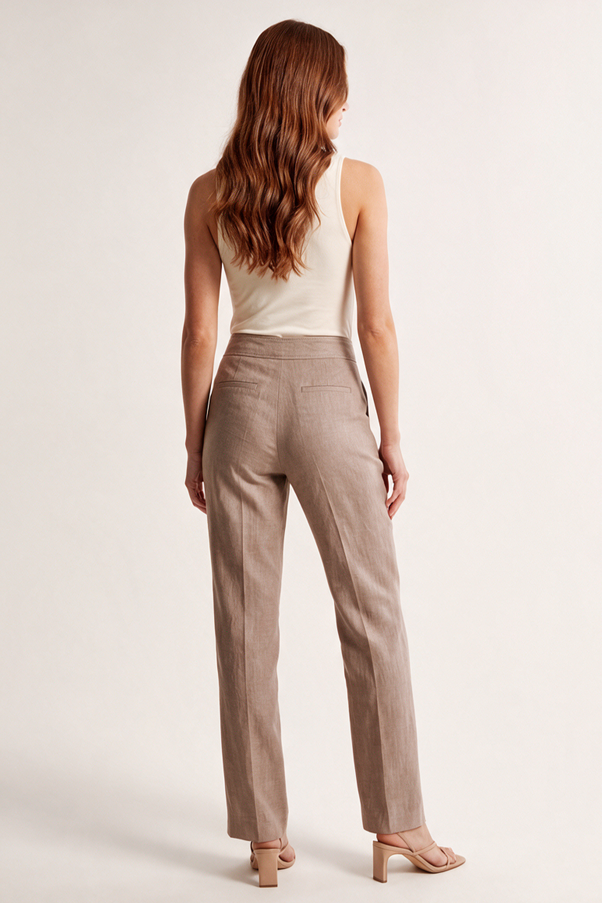 Pantalón en Lino Taupe Claro para Mujer