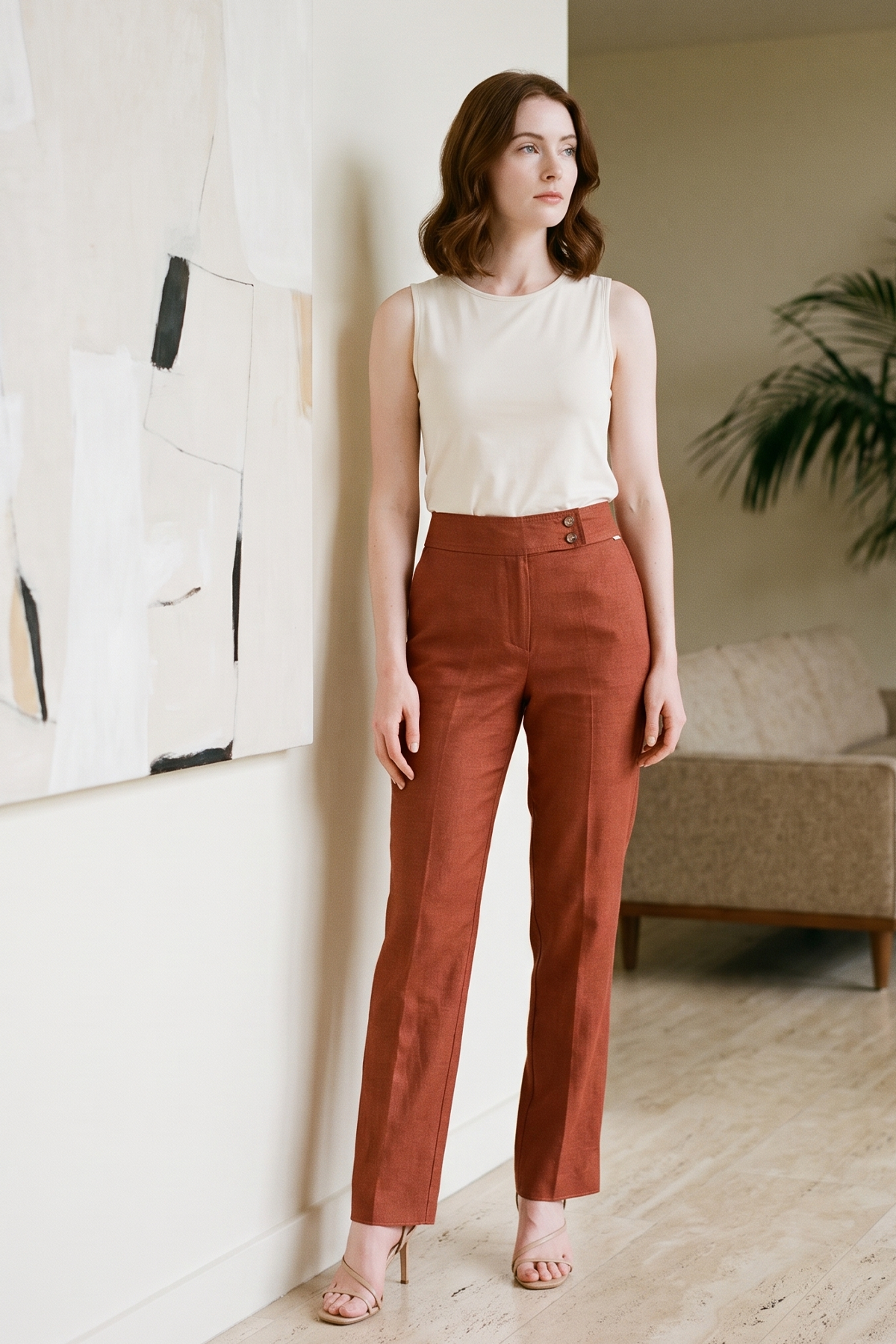 Pantalón en Lino Terracota para Mujer