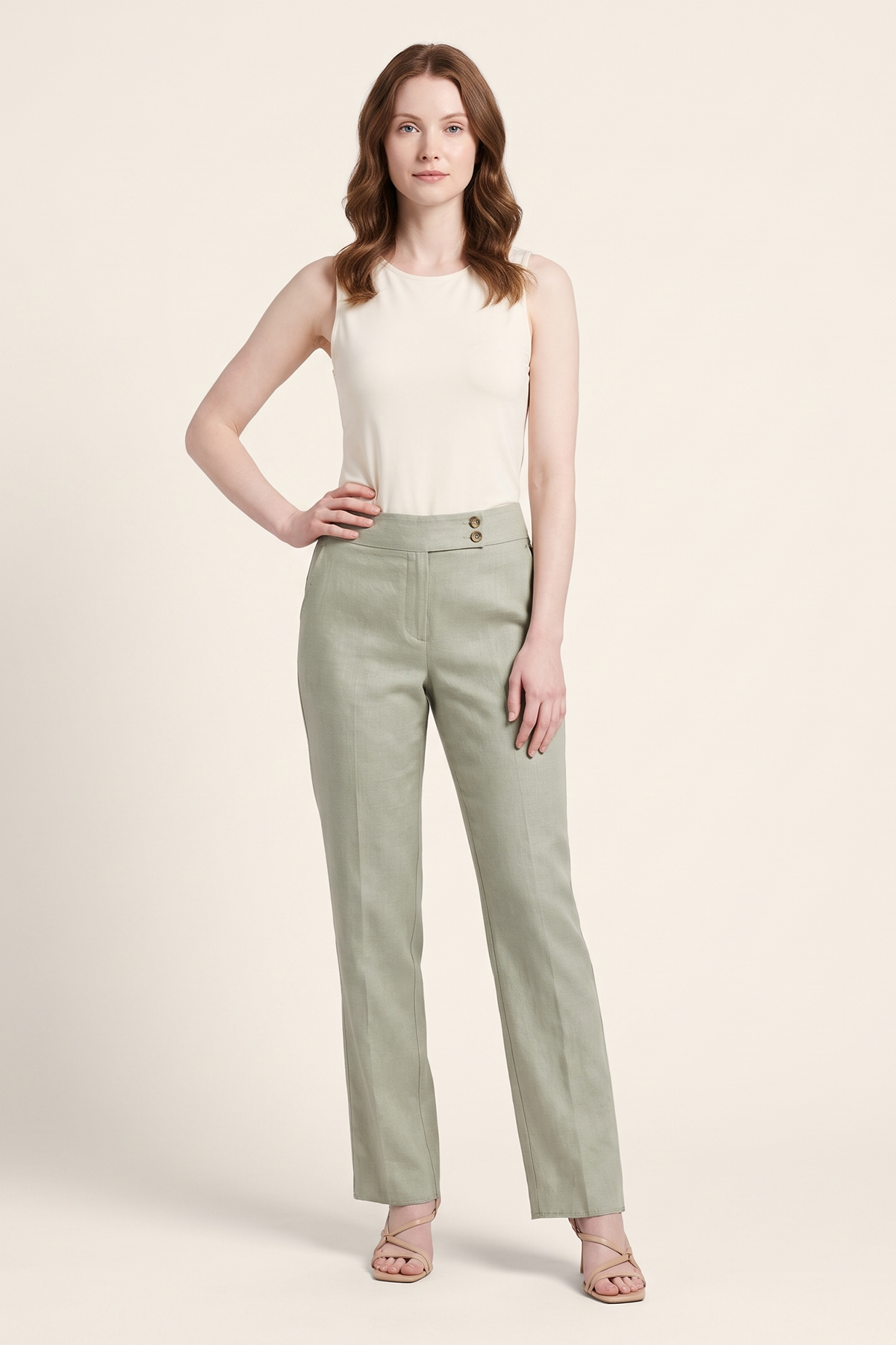 Pantalón en Lino Verde Oliva para Mujer