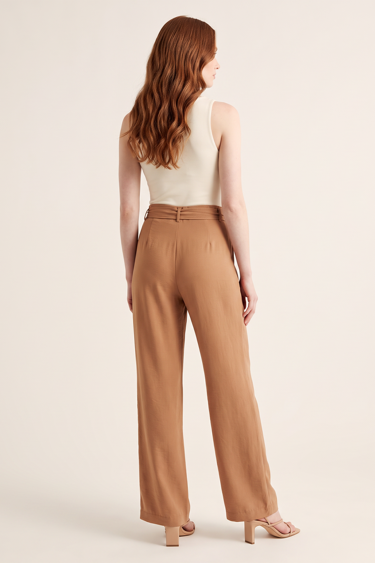 Pantalón en Polyester Twill Café Claro para Mujer