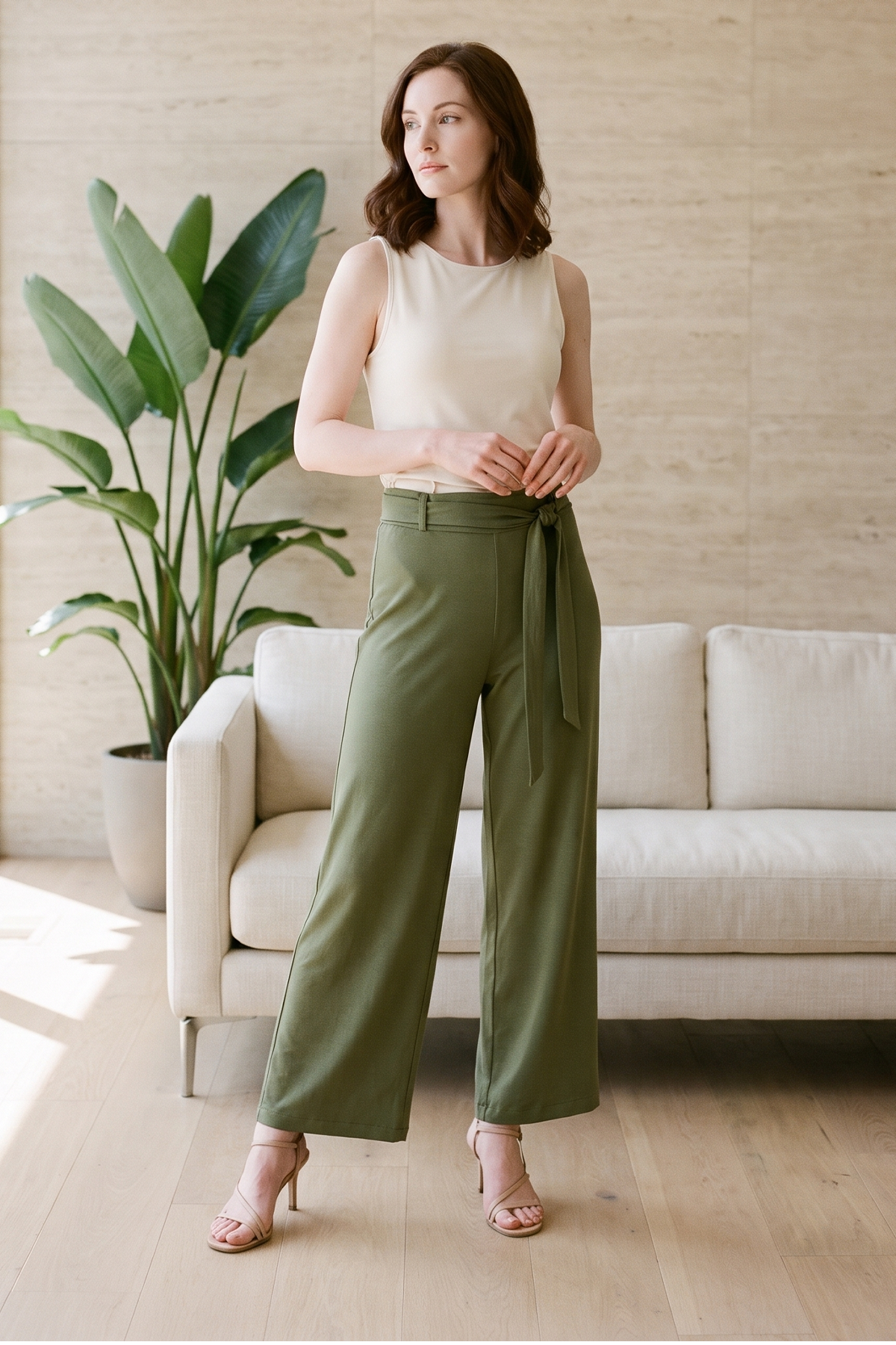 Pantalón en Polyester Twill Verde Militar para Mujer