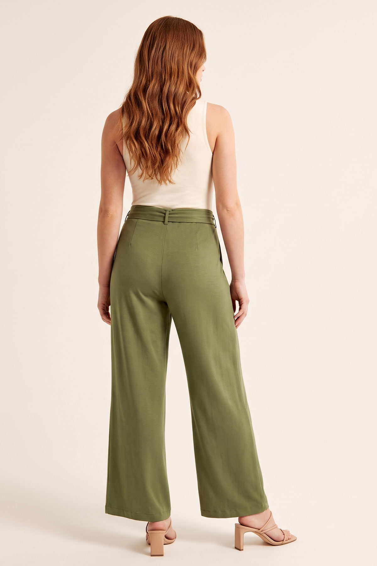 Pantalón en Polyester Twill Verde Militar para Mujer