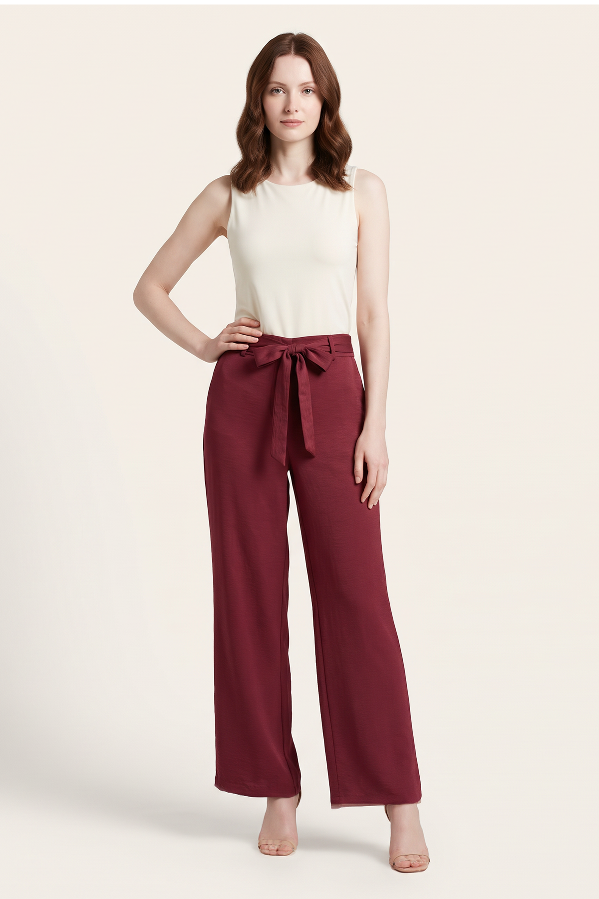 Pantalón en Polyester Twill Vinotinto para Mujer