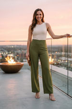 Pantalón en Chifón Verde Oliva para Mujer
