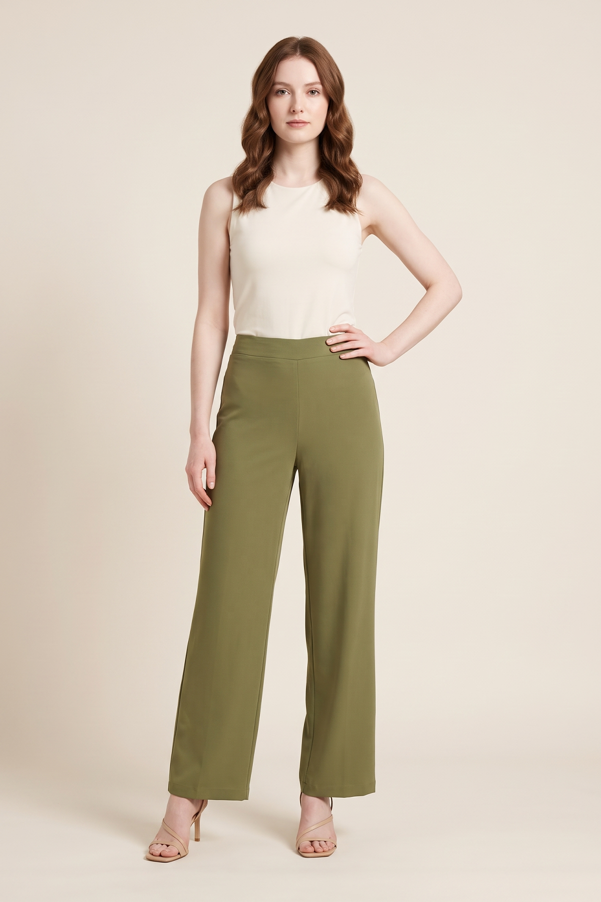 Pantalón en Chifón Verde Oliva para Mujer