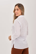 Blusa Manga 3/4 Ojalillo Flores Blanco