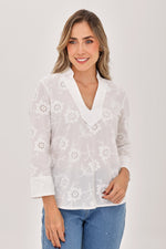 Blusa Manga 3/4 Ojalillo Blanco