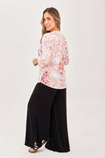 Blusa Manga 3/4 Media Perilla Cierre Flores Coral