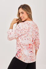 Blusa Manga 3/4 Media Perilla Cierre Flores Coral