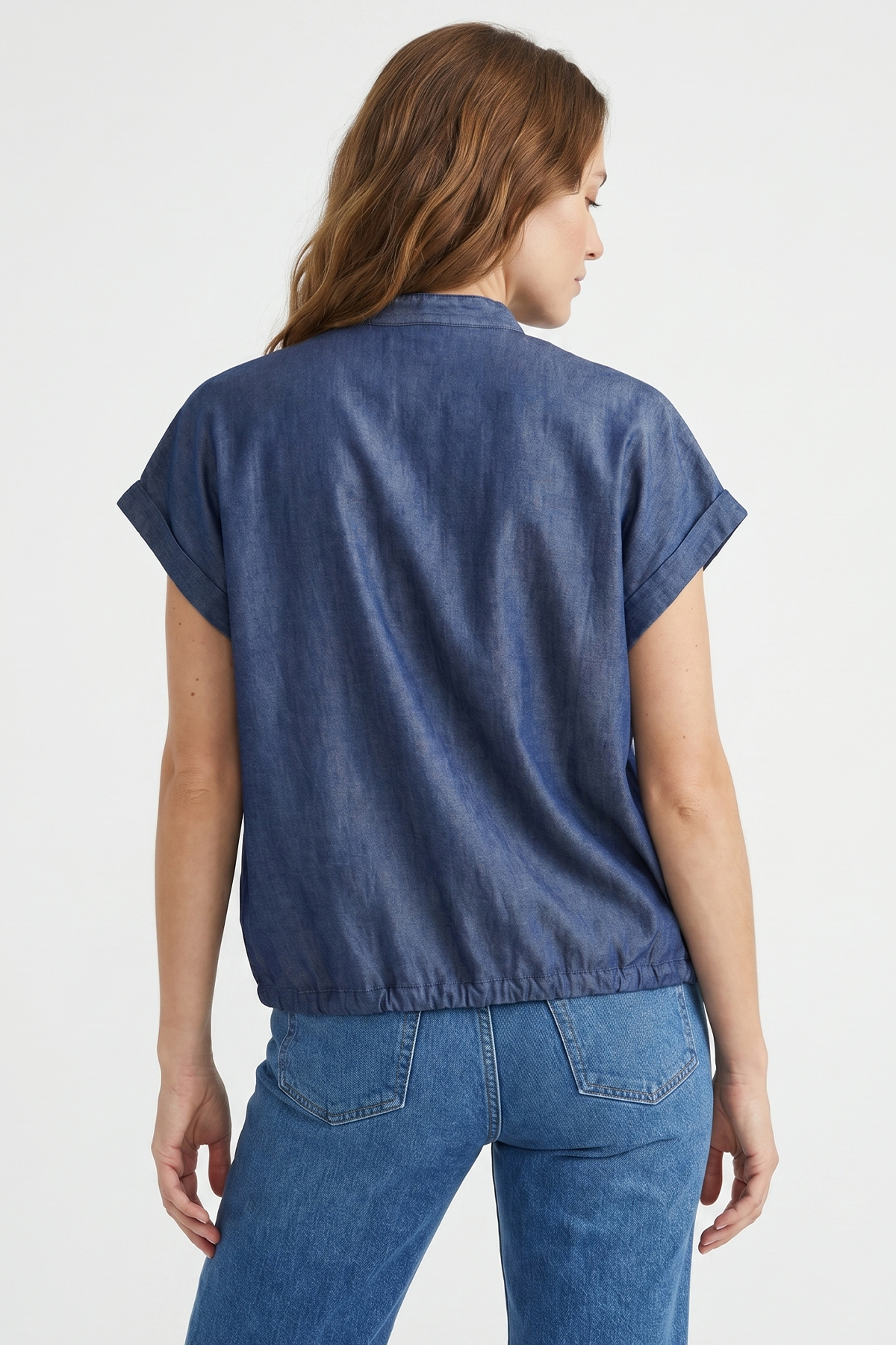 Blusa Casual Azul Oscuro en Chambray para Mujer