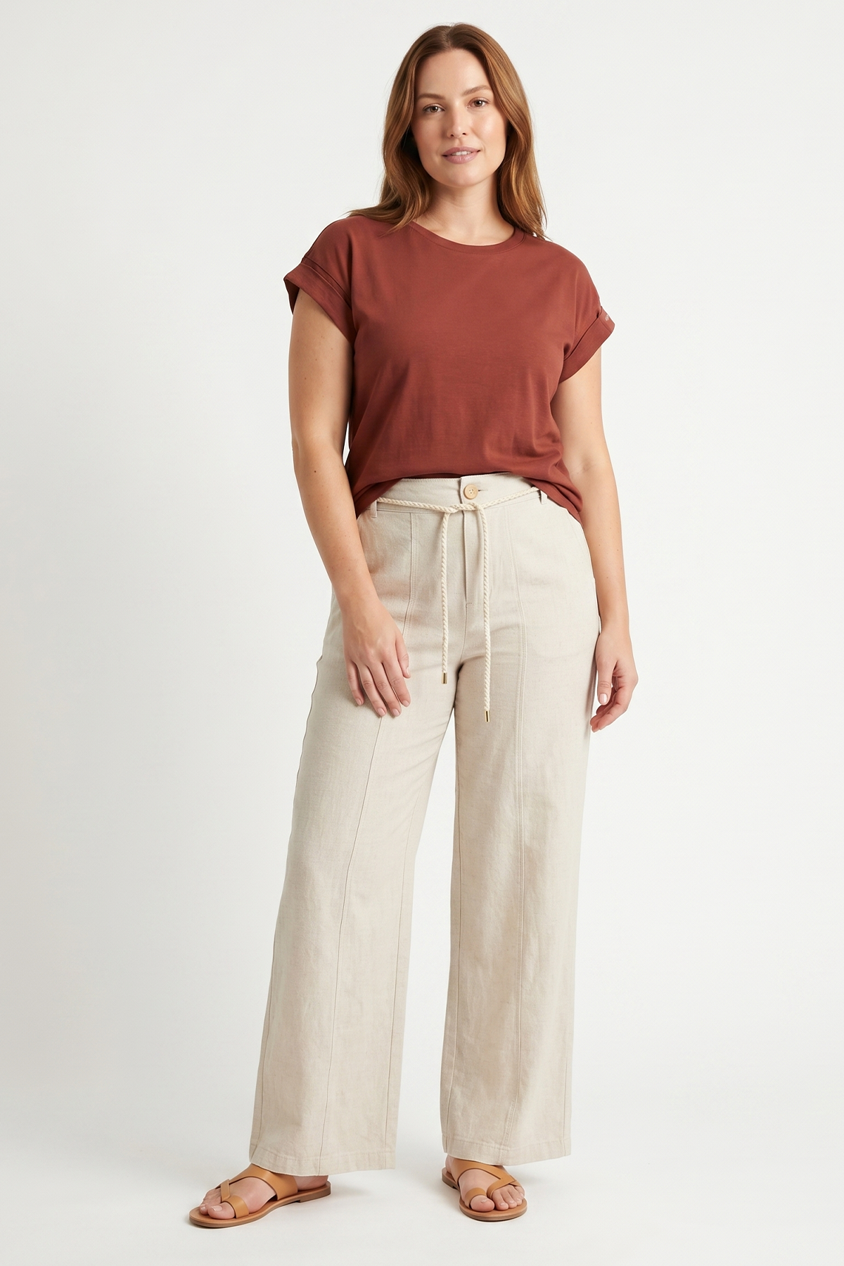 Pantalón Casual Beige tipo Lino para Mujer