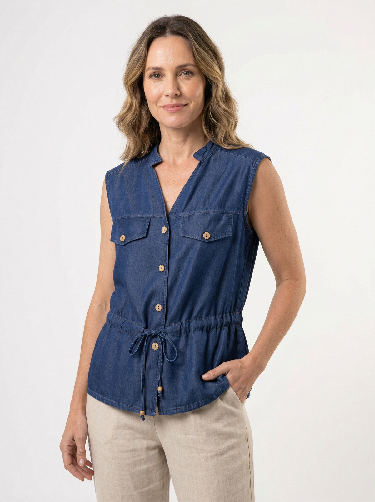 Chaleco en chambray para mujer azul