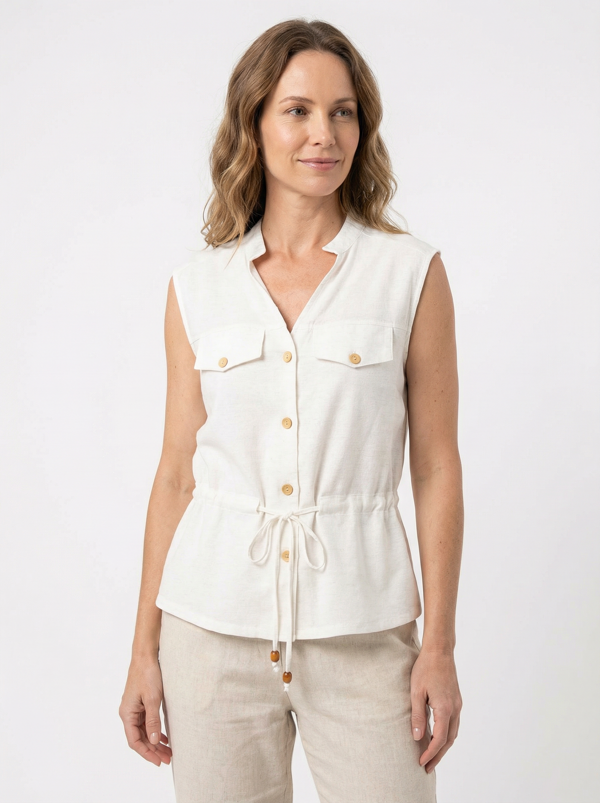 Chaleco tipo lino para mujer crudo