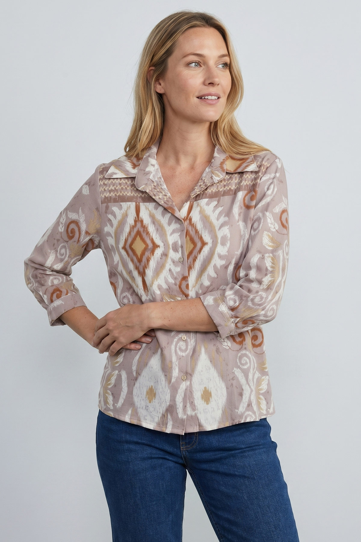 Blusa Estampada Café en Rayón para Mujer