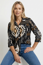 Blusa Estampada Negra en Rayón para Mujer