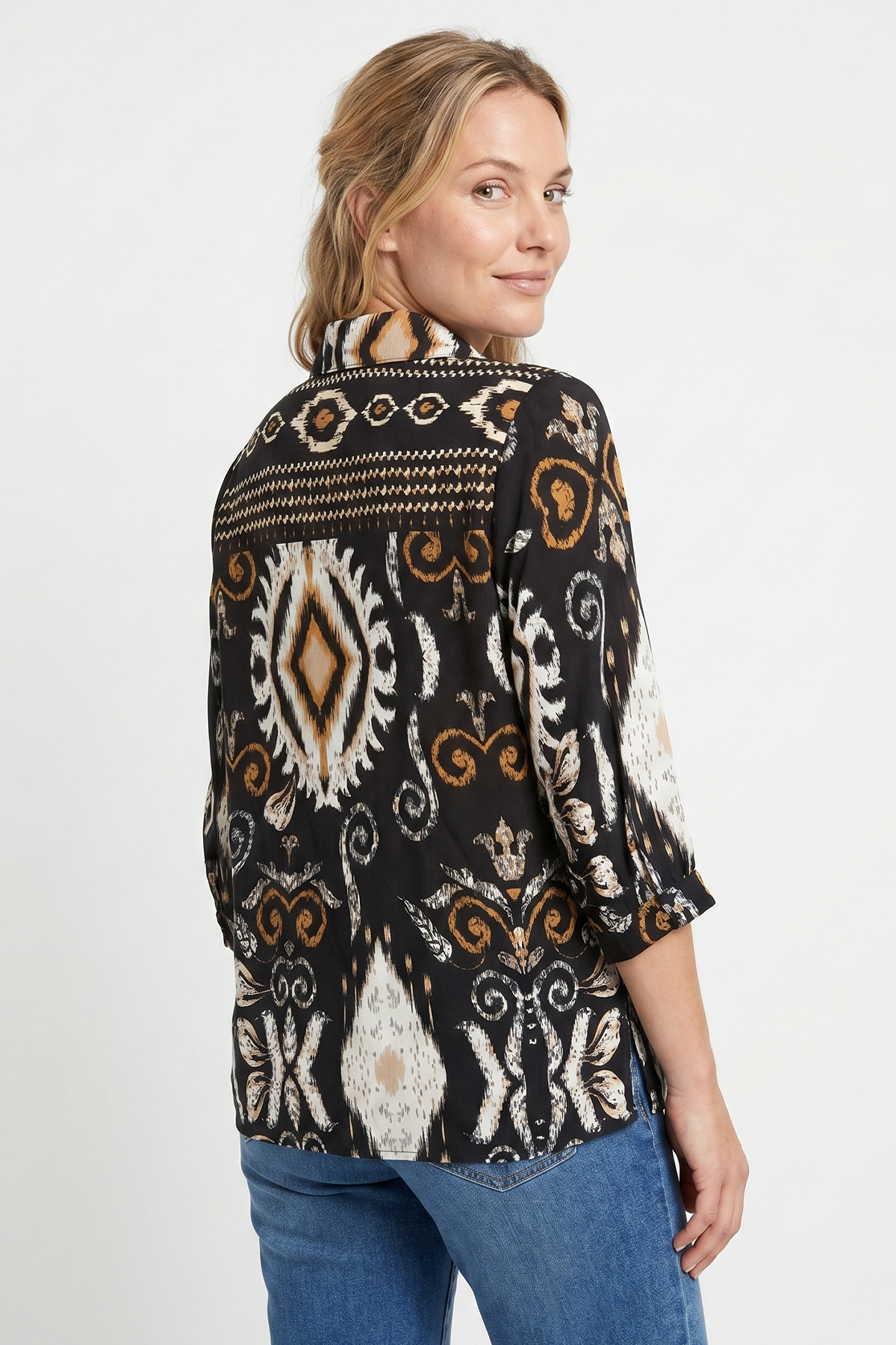 Blusa Estampada Negra en Rayón para Mujer