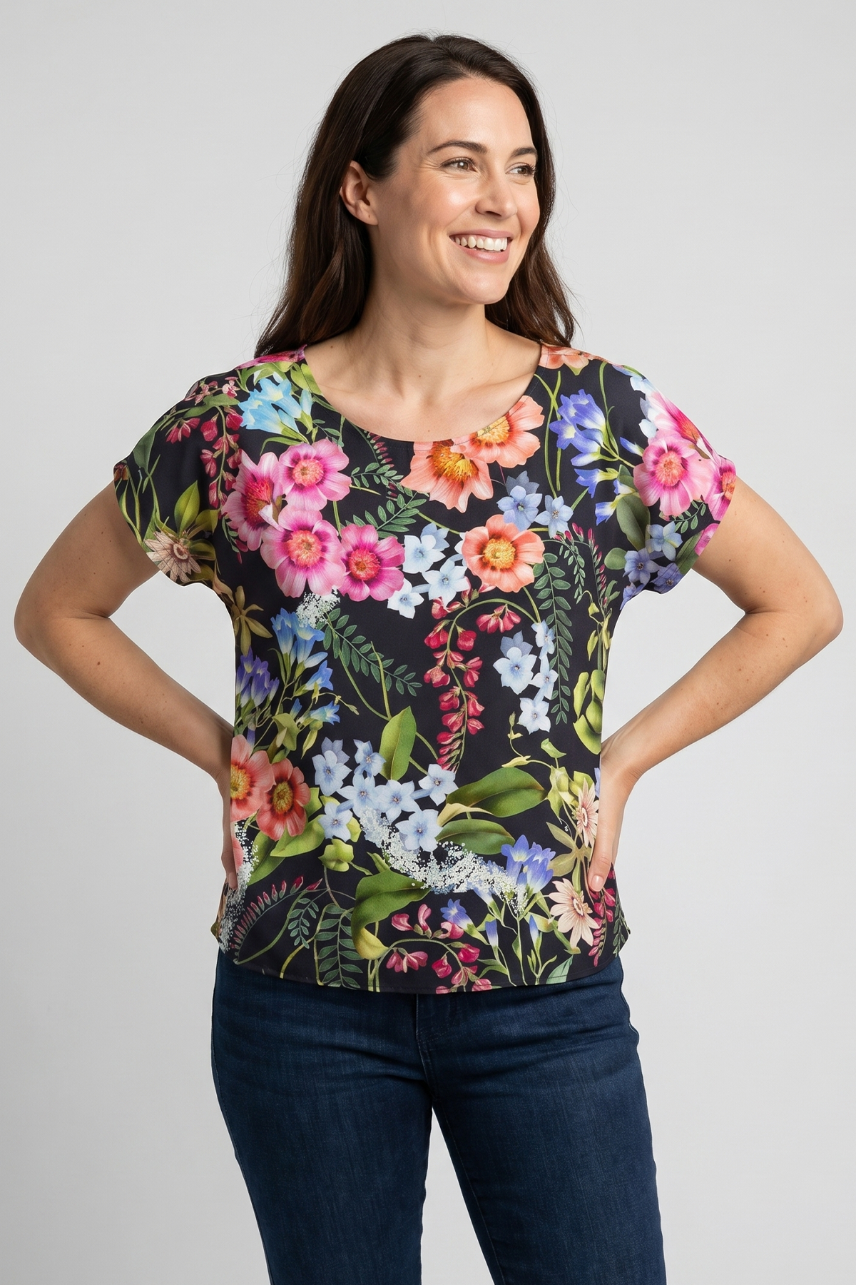Blusa Estampada Azul Oscuro en Rayón para Mujer