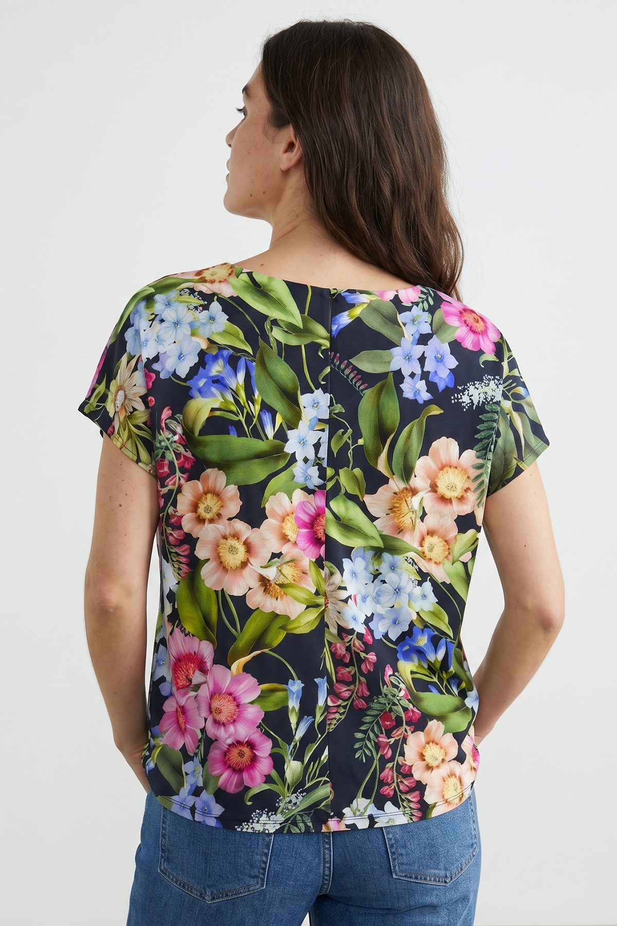 Blusa Estampada Azul Oscuro en Rayón para Mujer