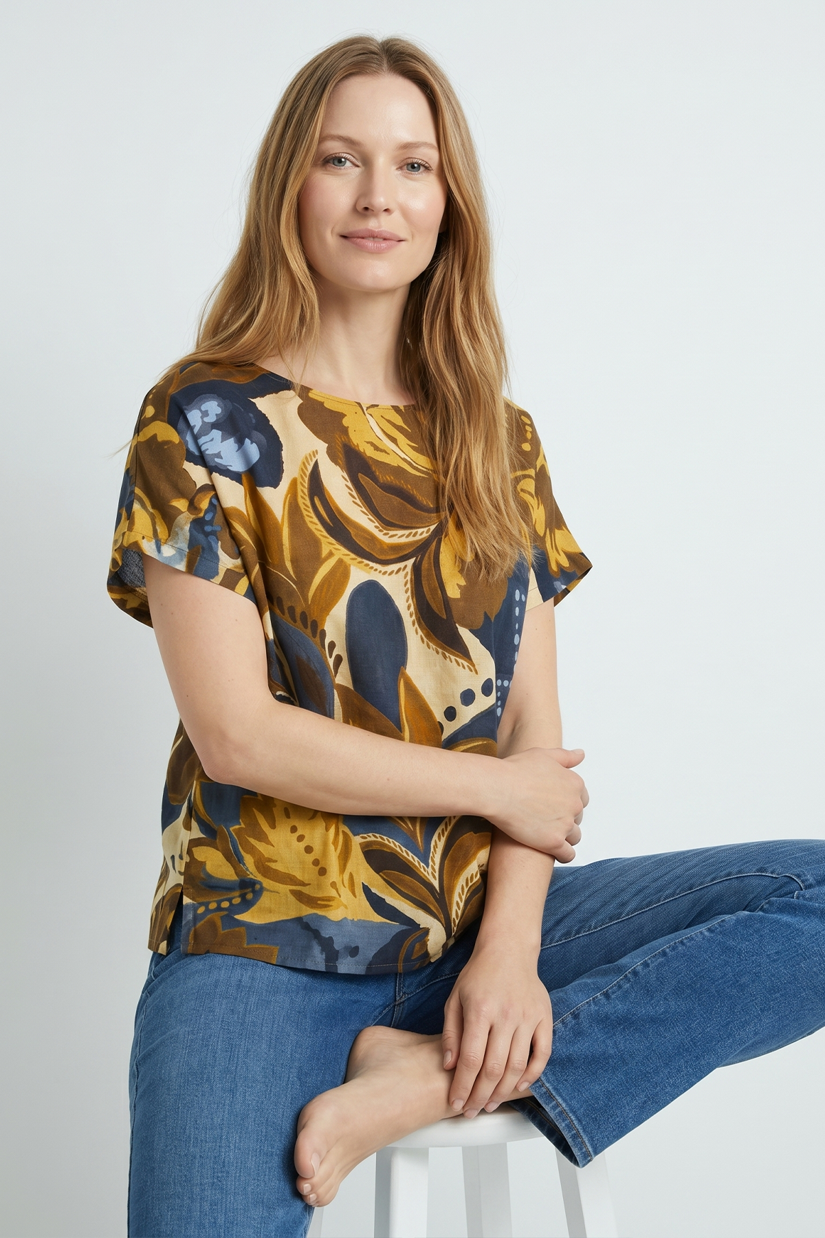 Blusa Estampada Azul Navy en Rayón para Mujer