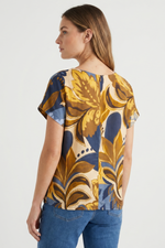 Blusa Estampada Azul Navy en Rayón para Mujer