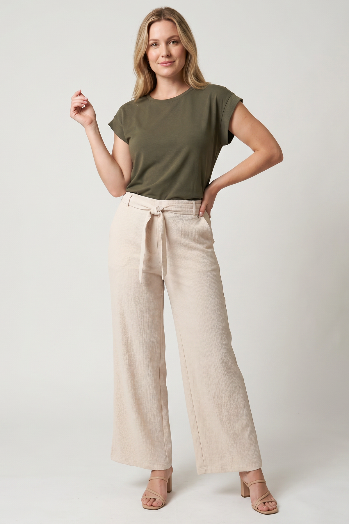 Pantalón Casual Beige en Poliéster para Mujer