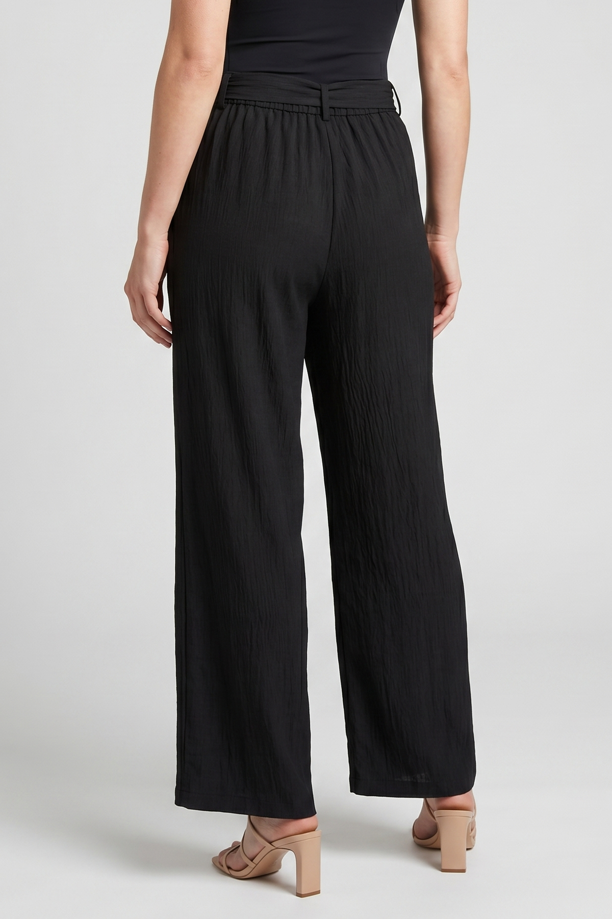 Pantalón Wide Leg Negro en Poliéster para Mujer
