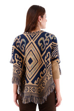 Ruana/Poncho Rombos Flecos Camel Para Mujer 