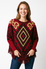 Ruana en tejido artesanal para mujer rojo