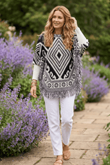 Ruana en tejido artesanal para mujer beige