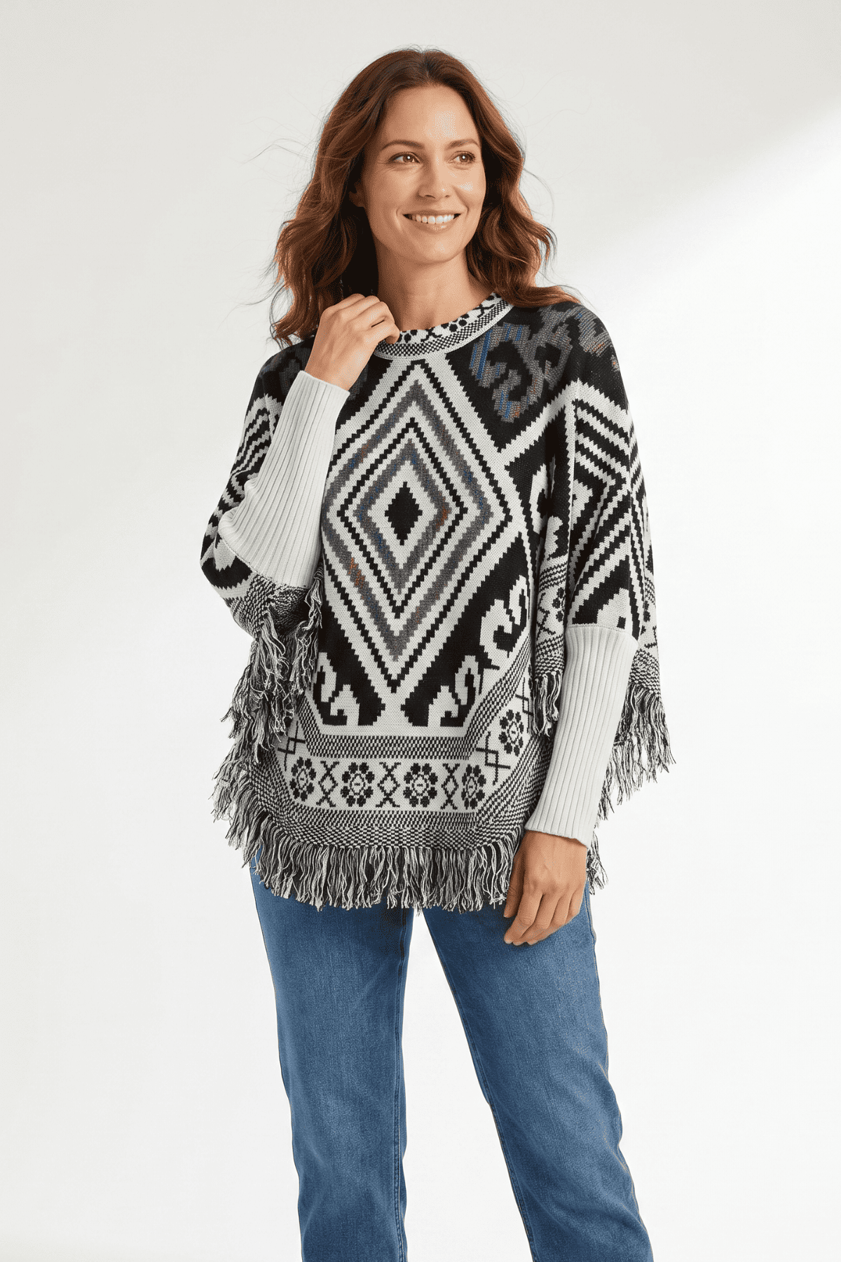 Ruana en tejido artesanal para mujer beige