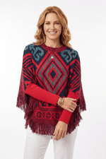 Ruana en tejido artesanal para mujer rojo