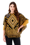 Ruana/Poncho Rombos Flecos Mostaza