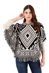 Ruana/Poncho Rombos Flecos Beige