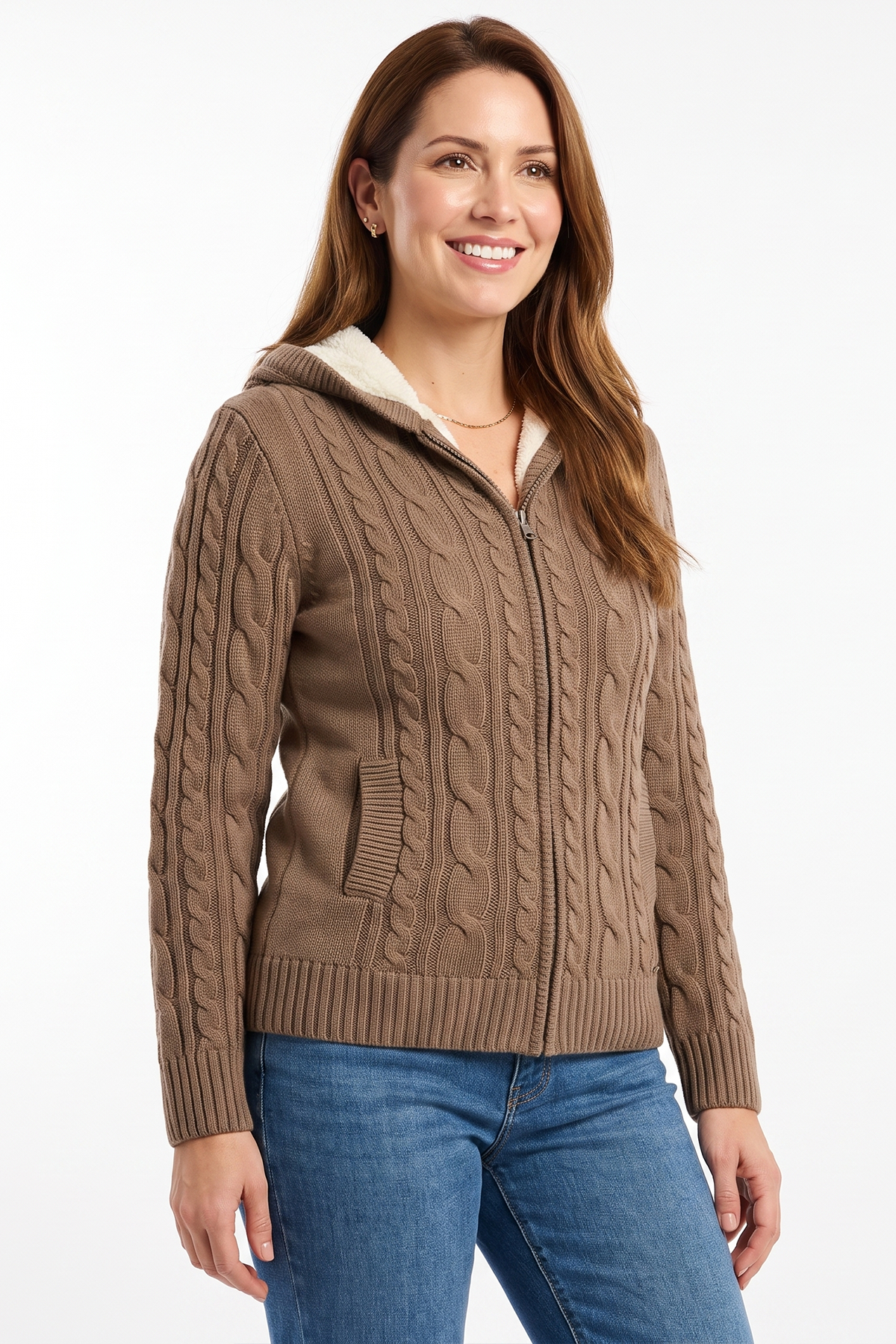 Sweater con Tejido Grueso en Acrílico Taupe para Mujer