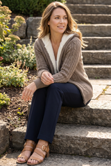 Sweater con Tejido Grueso en Acrílico Taupe para Mujer
