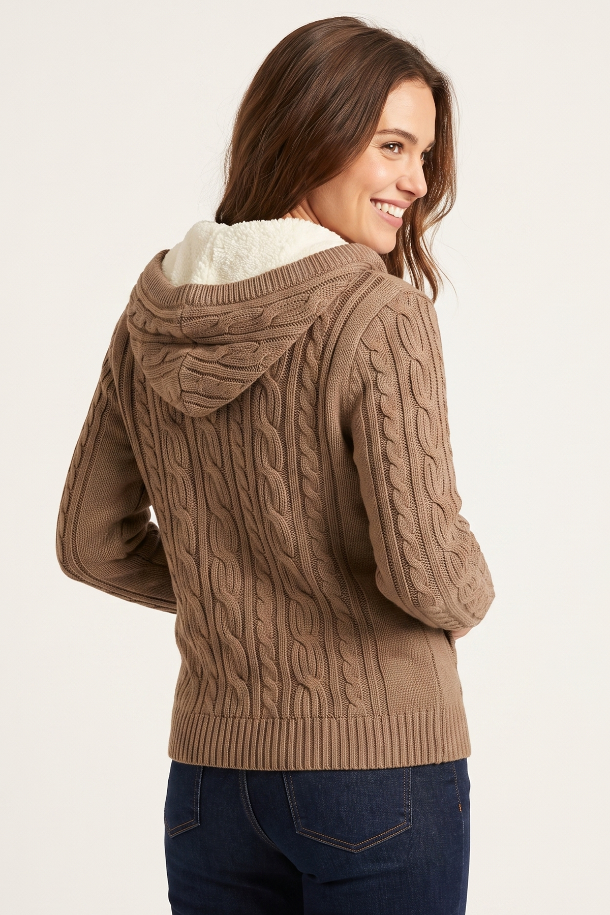 Sweater con Tejido Grueso en Acrílico Taupe para Mujer