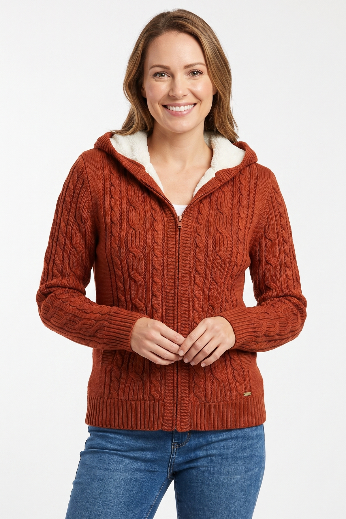 Sweater con Tejido de Punto en Acrílico Terracota para Mujer