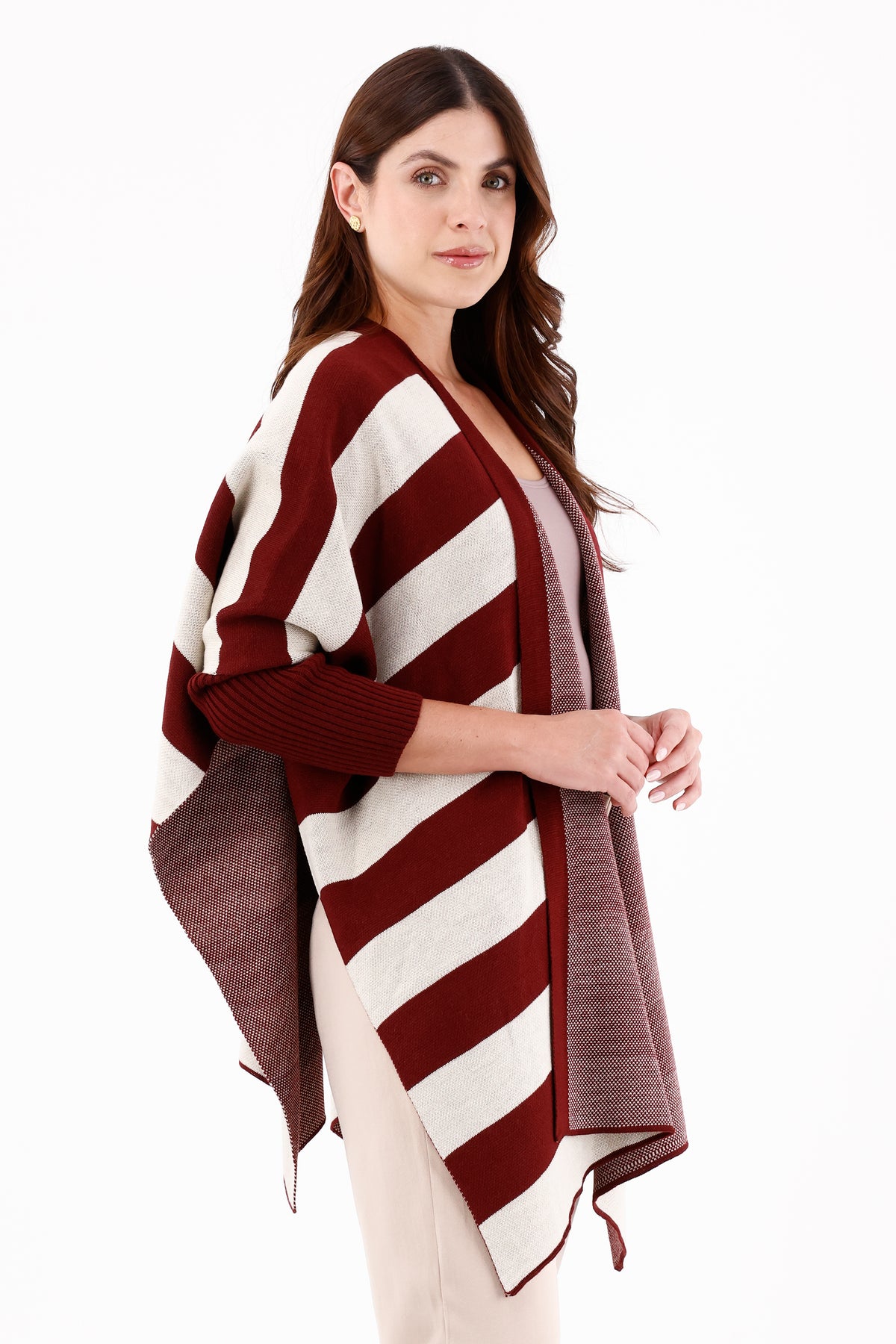 Ruana/Poncho Manga Rayas Vinotinto
