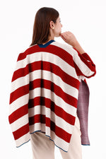 Ruana/Poncho Manga Rayas Roja para mujer