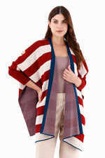 Ruana/Poncho Manga Rayas Roja para mujer