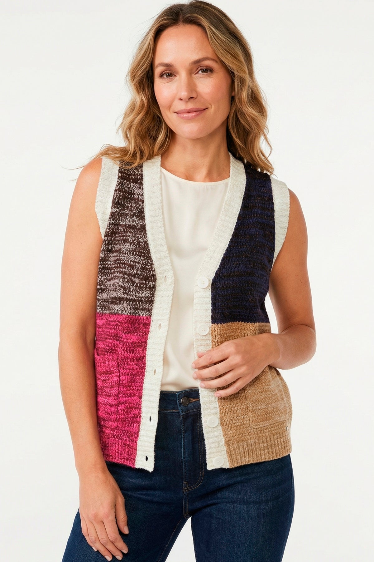 Chaleco artesanal tejido para mujer crudo