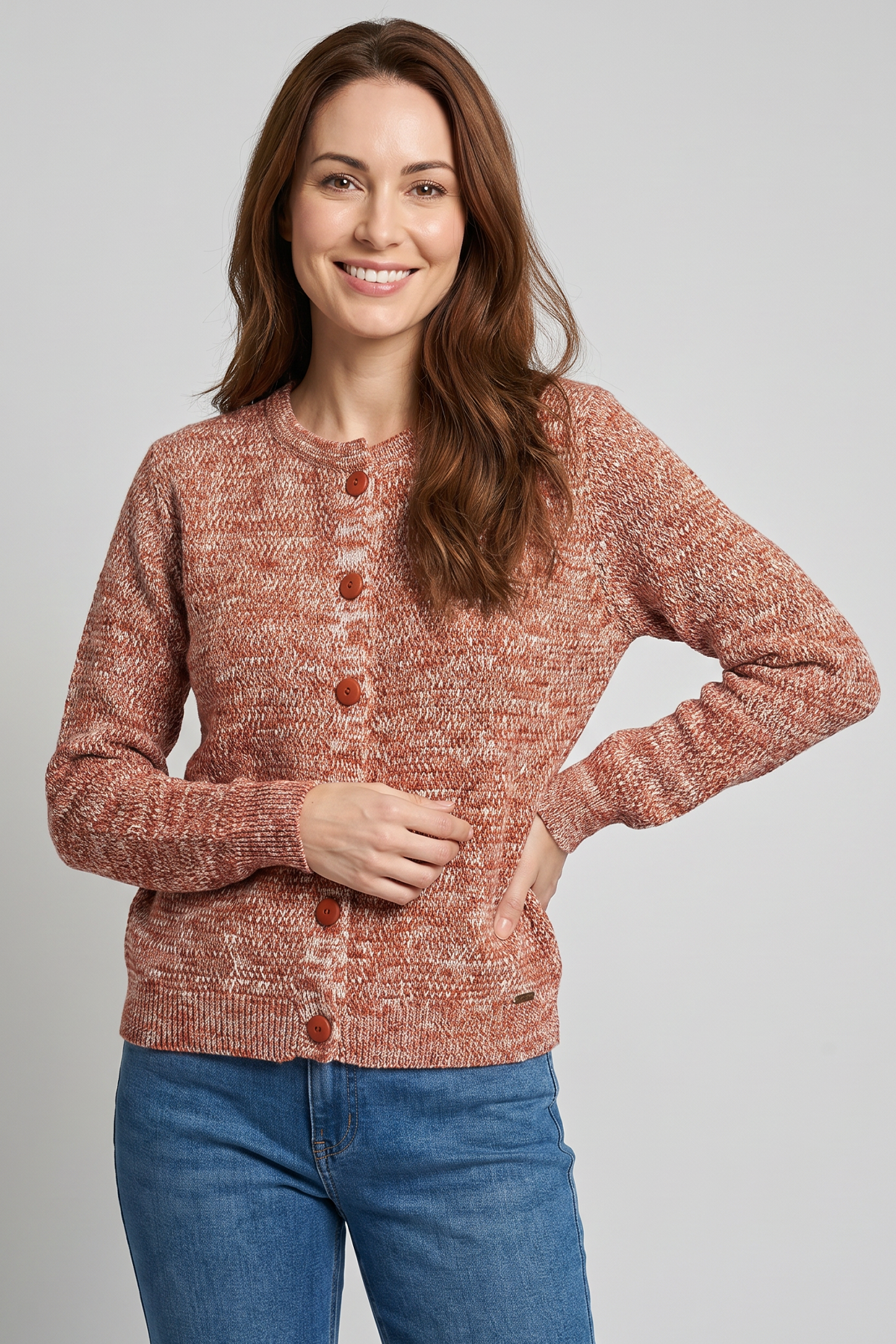 Sweater con Manga Larga en Acrílico Terracota para Mujer