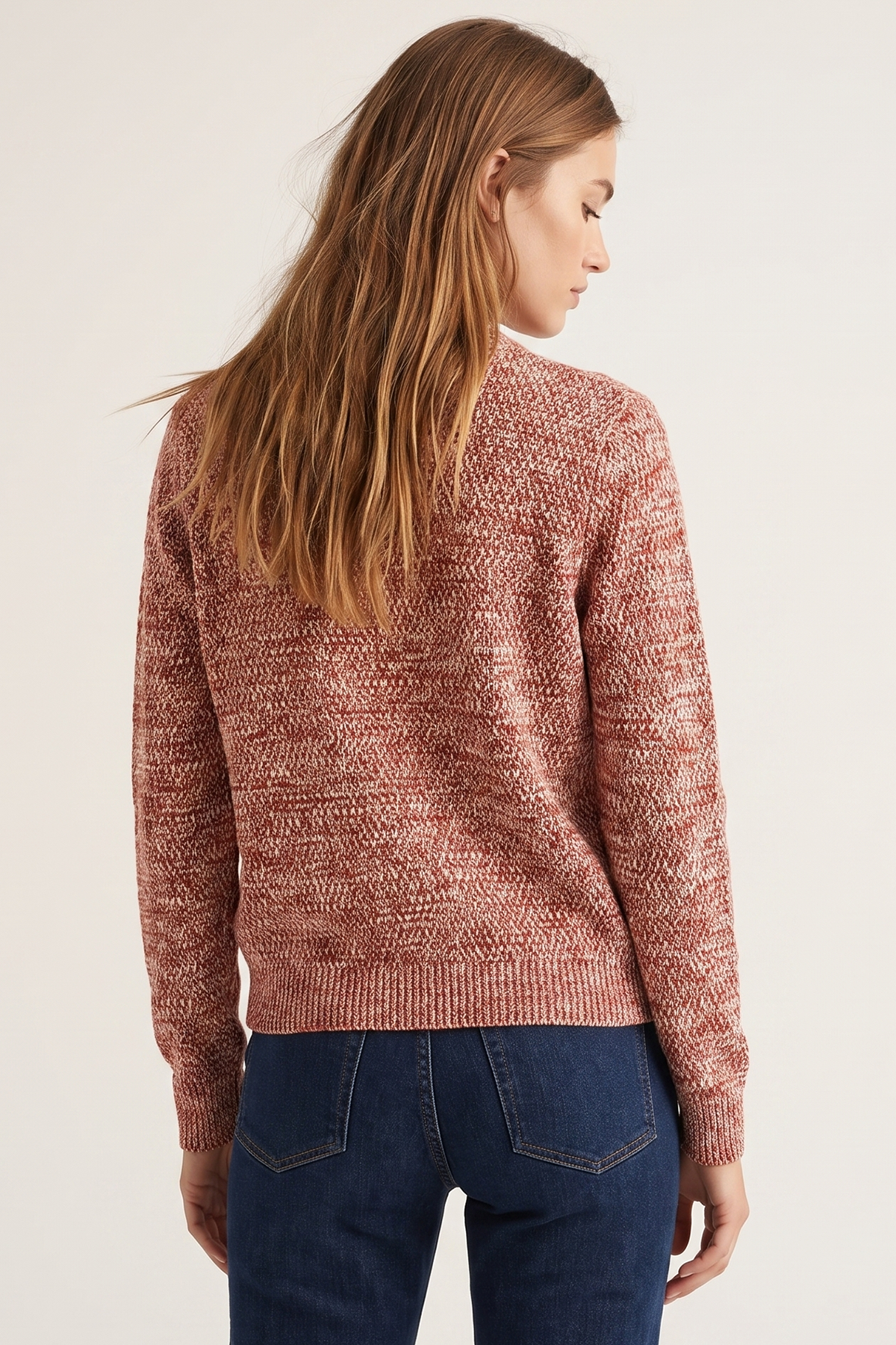 Sweater con Manga Larga en Acrílico Terracota para Mujer