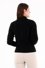 Suéter Manga Larga Tejido Trenza Negro Para Mujer 