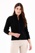 Suéter Manga Larga Tejido Trenza Negro Para Mujer 