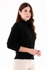 Suéter Manga Larga Tejido Trenza Negro Para Mujer 