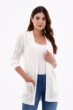 Suéter/Cárdigan Rombos Bolsillos Crudo Para Mujer 