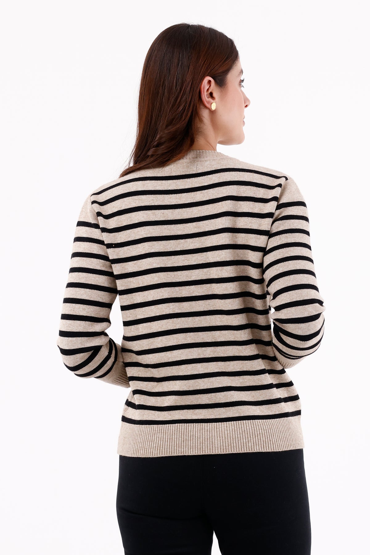 Suéter Rayas Cuello Redondo Camel Para Mujer 