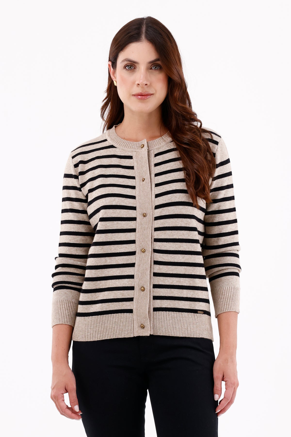 Suéter Rayas Cuello Redondo Camel Para Mujer 